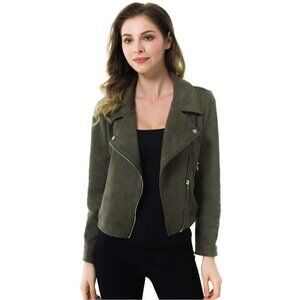 Solid Long Sleeve Faux Suede Motorcycle Jackets Zipper - Style 2-army Green